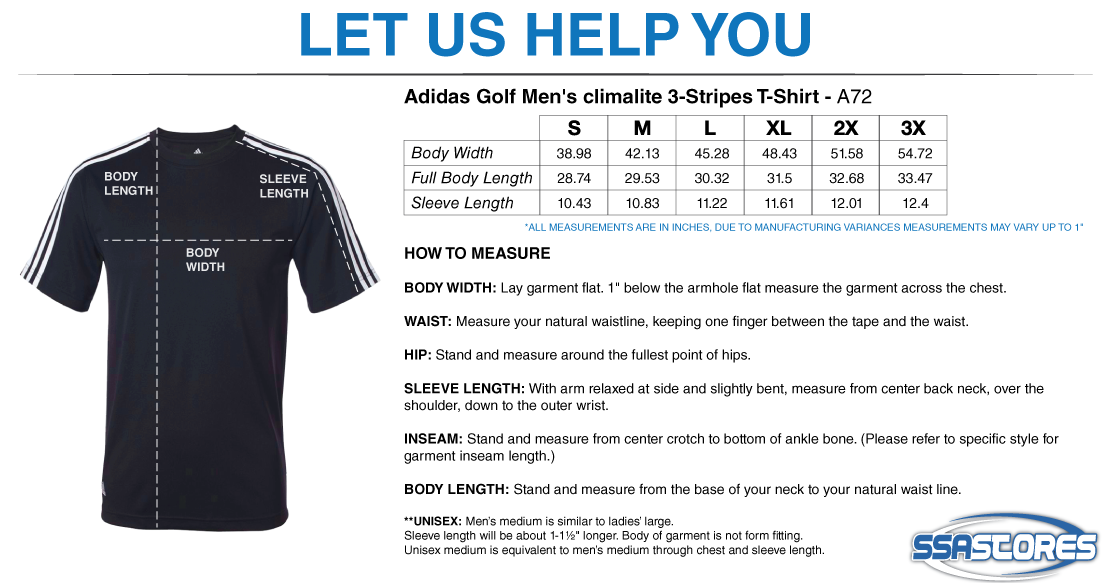 Adidas Golf Clothing Size Chart
